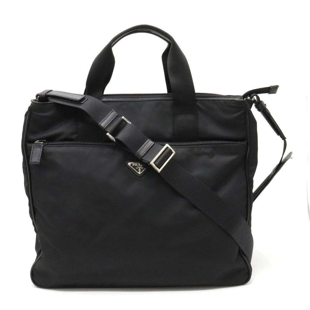 Prada Business Bag Briefcase Tessuto Shoulder Leather NERO Black